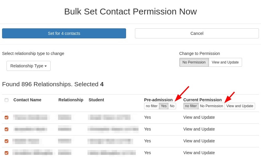 Bulk Set Permissions now include Pre-Admissions Filter (Group Edition)